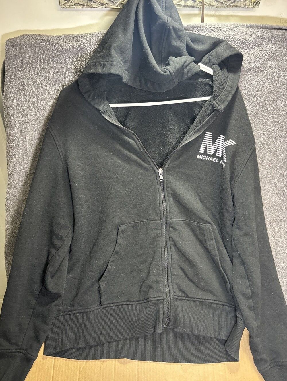 Michael Kors Full Zip Hoodie Black Women's Large No Drawstring